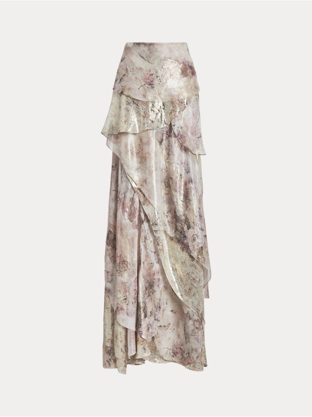 Ralph Lauren Purple Label Floral Metallic Silk Maxi Skirt